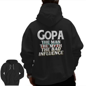 Mens Gopa For The Man Myth Bad Influence Grandpa Zip Up Hoodie Back Print | Mazezy