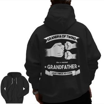 Mens Grandpa Of Twins Baby Announcement Party Twin Grandfather Zip Up Hoodie Back Print | Mazezy