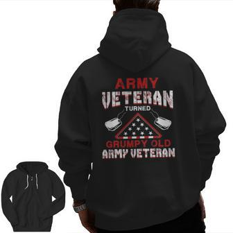 Mens Grumpy Old Army Veteran Patriotic Vet Zip Up Hoodie Back Print | Mazezy