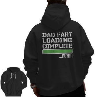 Mens Hilarious Dad Fart Loading Run Zip Up Hoodie Back Print | Mazezy