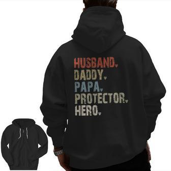 Mens Husband Daddy Papa Protector Hero Zip Up Hoodie Back Print | Mazezy