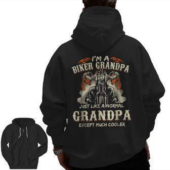 Mens I'm A Biker Grandpa Cool Father's Day Shirt For Grandpa Zip Up Hoodie Back Print | Mazezy