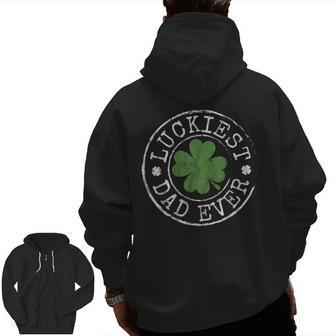 Mens Luckiest Dad Ever Shamrocks Lucky Father St Patrick's Day Zip Up Hoodie Back Print | Mazezy