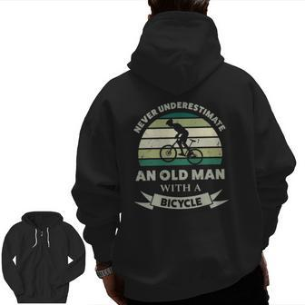 Mens Old Man With A Bicycle Dad Zip Up Hoodie Back Print | Mazezy