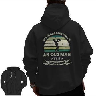 Mens Old Man With A Saxophone Dad Zip Up Hoodie Back Print | Mazezy