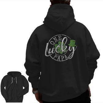 Mens One Lucky Papa Father Irish Clovers St Patrick's Day Zip Up Hoodie Back Print | Mazezy
