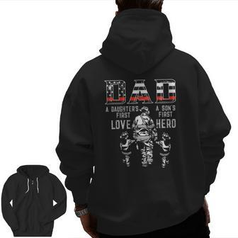 Mens Oxbd Dad Daughter Love Son Hero Fireman Dad Fathers Day Zip Up Hoodie Back Print | Mazezy