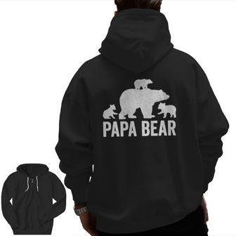 Mens Papa Bear Father's Day Grandad S Fun 3 Cub Kid Grandpa Zip Up Hoodie Back Print | Mazezy