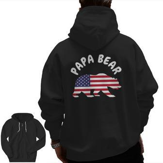 Mens Papa Bear Father's Day Usa American Flag 4Th Of July Zip Up Hoodie Back Print | Mazezy