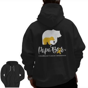 Mens Papa Bear Gold Ribbon Childhood Cancer Awareness Zip Up Hoodie Back Print | Mazezy