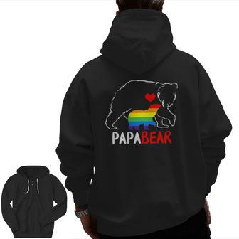 Mens Papa Bear Proud Dad Daddy Rainbow Flag Lgbt Pride Father Day Zip Up Hoodie Back Print | Mazezy