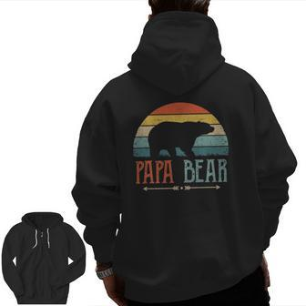 Mens Papa Bear Vintage Daddy Father's Day Retro Dad Zip Up Hoodie Back Print | Mazezy