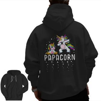 Mens Papacorn Dabbing Unicorn Dad And Baby Father's Day Party Zip Up Hoodie Back Print | Mazezy