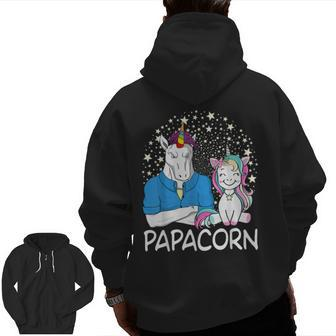 Mens Papacorn Unicorn Dad And Baby Daddy Fathers Day Zip Up Hoodie Back Print | Mazezy