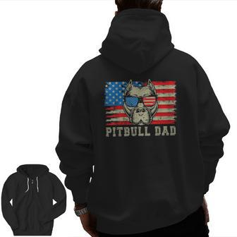 Mens Pitbull Dad American Pit Bull Dog Us Flag 4Th Of July Zip Up Hoodie Back Print | Mazezy