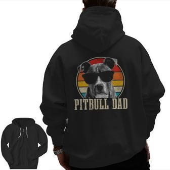 Mens Pitbull Dad Vintage Sunglasses Dog Owner Zip Up Hoodie Back Print | Mazezy