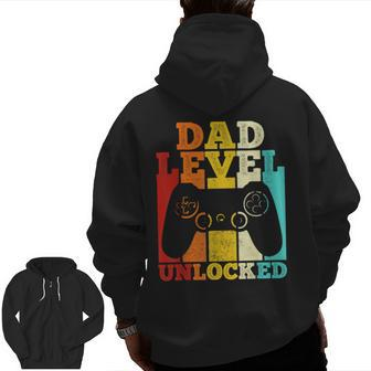 Mens Pregnancy Announcement Dad Level Unlocked Soon To Be Father V2 Zip Up Hoodie Back Print | Mazezy