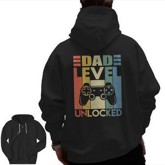 Mens Pregnancy Announcement Dad Level Unlocked Soon To Be Father Zip Up Hoodie Back Print | Mazezy
