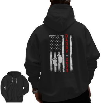 Mens Promoted To Daddy 2023 First Time Father's Day New Dad Zip Up Hoodie Back Print | Mazezy
