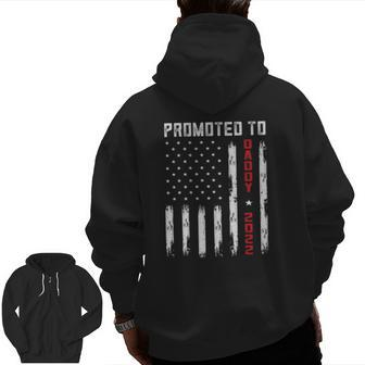 Mens Promoted To Daddy American Flag Pregnancy Announcement Zip Up Hoodie Back Print | Mazezy