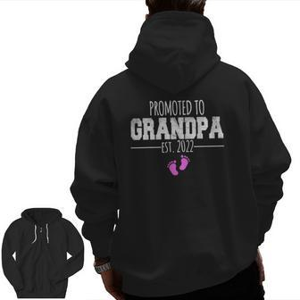 Mens Promoted To Grandpa 2022 First Time Grandfather Father's Day Zip Up Hoodie Back Print | Mazezy