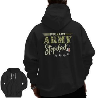 Mens Proud Us Army Stepdad Camouflage Military Pride Zip Up Hoodie Back Print | Mazezy