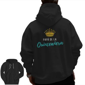 Mens Quinceanera Papa Dad Father Turquoise Theme Party Quince Zip Up Hoodie Back Print | Mazezy