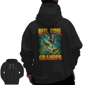 Mens Reel Cool Grandpa Fishing Lover Fathers Day Zip Up Hoodie Back Print | Mazezy