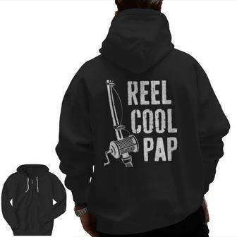 Mens Reel Cool Pap Fishing Daddy Father's Day Gif Zip Up Hoodie Back Print | Mazezy
