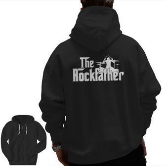 Mens The Rockfather Rock And Roll Drummer Graphic Tee Zip Up Hoodie Back Print | Mazezy