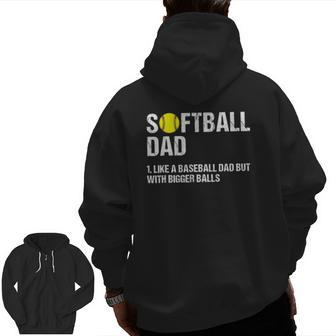 Mens Softball Dad Just Like A Baseball Dad But With Bigger Balls Zip Up Hoodie Back Print | Mazezy