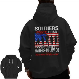 Mens Soldiers Don't Brag Proud Army Father-In-Law Dad Zip Up Hoodie Back Print | Mazezy