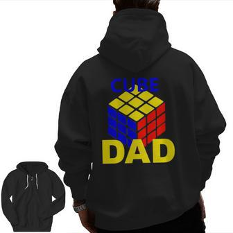 Mens Speed Cube Cuber Dad Men Puzzle Cubing Father Zip Up Hoodie Back Print | Mazezy