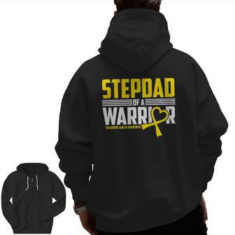 Mens Stepdad Childhood Cancer Awareness Survivor Ribbon Warrior Zip Up Hoodie Back Print | Mazezy
