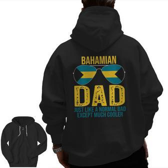 Mens Vintage Bahamian Dad Bahamas Flag Sunglasses Father's Day Zip Up Hoodie Back Print | Mazezy