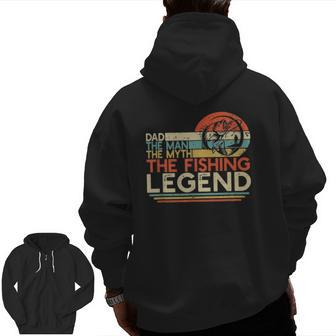 Mens Vintage Bass Fishing Dad Man The Myth The Legend Fisherman Classic Zip Up Hoodie Back Print | Mazezy