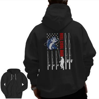 Mens Mens Vintage Fishing Dad Usa Flag Reel Cool Dad Father's Day Zip Up Hoodie Back Print | Mazezy