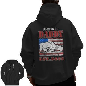 Mens Vintage New Daddy 2023 Promoted To Dad Est 2023 New Baby Zip Up Hoodie Back Print | Mazezy