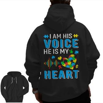 Mens I Am His Voice He Is My Heart Autism Awareness Autism Dad Zip Up Hoodie Back Print | Mazezy