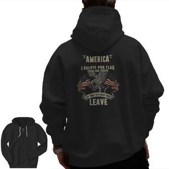 Merry Christmas God Bless America Us Flag 4Th Of July Veterans Day Patriotic Zip Up Hoodie Back Print | Mazezy