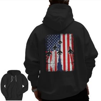 Missing Man Military Formation Patriotic Flag Zip Up Hoodie Back Print | Mazezy