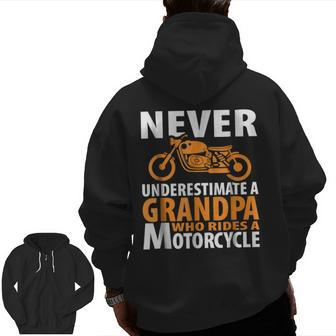 Motorcycle Grandpa Who Rides Biker Men Dad Zip Up Hoodie Back Print | Mazezy