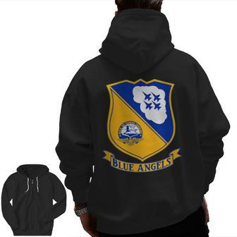 Navy Blue Angels Air Show Military Veteran Patch Zip Up Hoodie Back Print | Mazezy