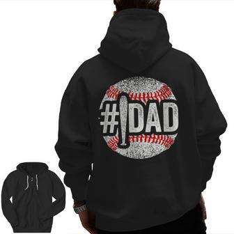 Number One Baseball Dad For Fathers Day 1 Daddy Zip Up Hoodie Back Print | Mazezy