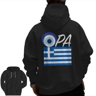 Opa Greek Pride Souvenir Greece Flag Evil Eye Zip Up Hoodie Back Print | Mazezy CA
