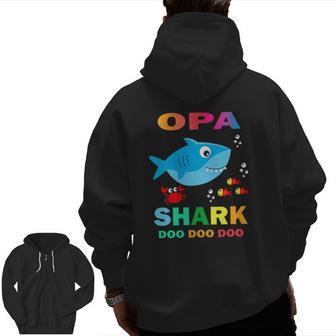 Opa Shark Father's Day From Wife Son Daughter Zip Up Hoodie Back Print | Mazezy