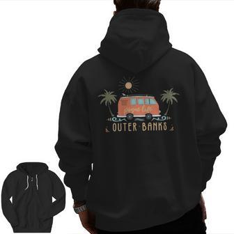 Outer Banks Dreaming Surfer Van Pogue Life Beach Palm Trees Zip Up Hoodie Back Print | Mazezy