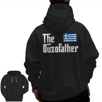 The Ouzo Father Greek Flag Zip Up Hoodie Back Print | Mazezy