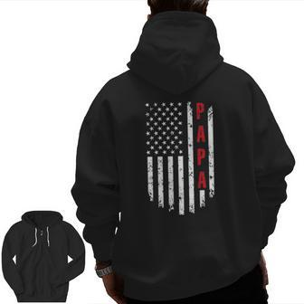 Papa American Flag Tee For Fathers Day Zip Up Hoodie Back Print | Mazezy