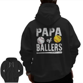 Papa Of Ballers Baseball Softball Zip Up Hoodie Back Print | Mazezy